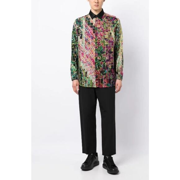 Ferrari - Graphic Print Long Sleeve Silk Shirt in Green & Black Multicolor - Picture 4 of 4